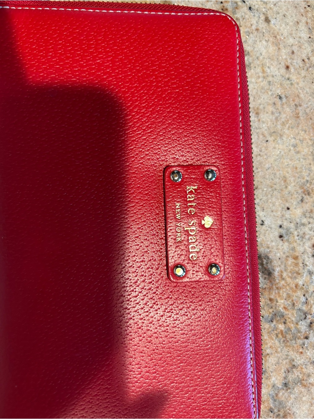 Kate Spade New York “Wellesley” Bold Red Pebbled Leather Zip Portfolio 9”x5.75” - Picture 2 of 15